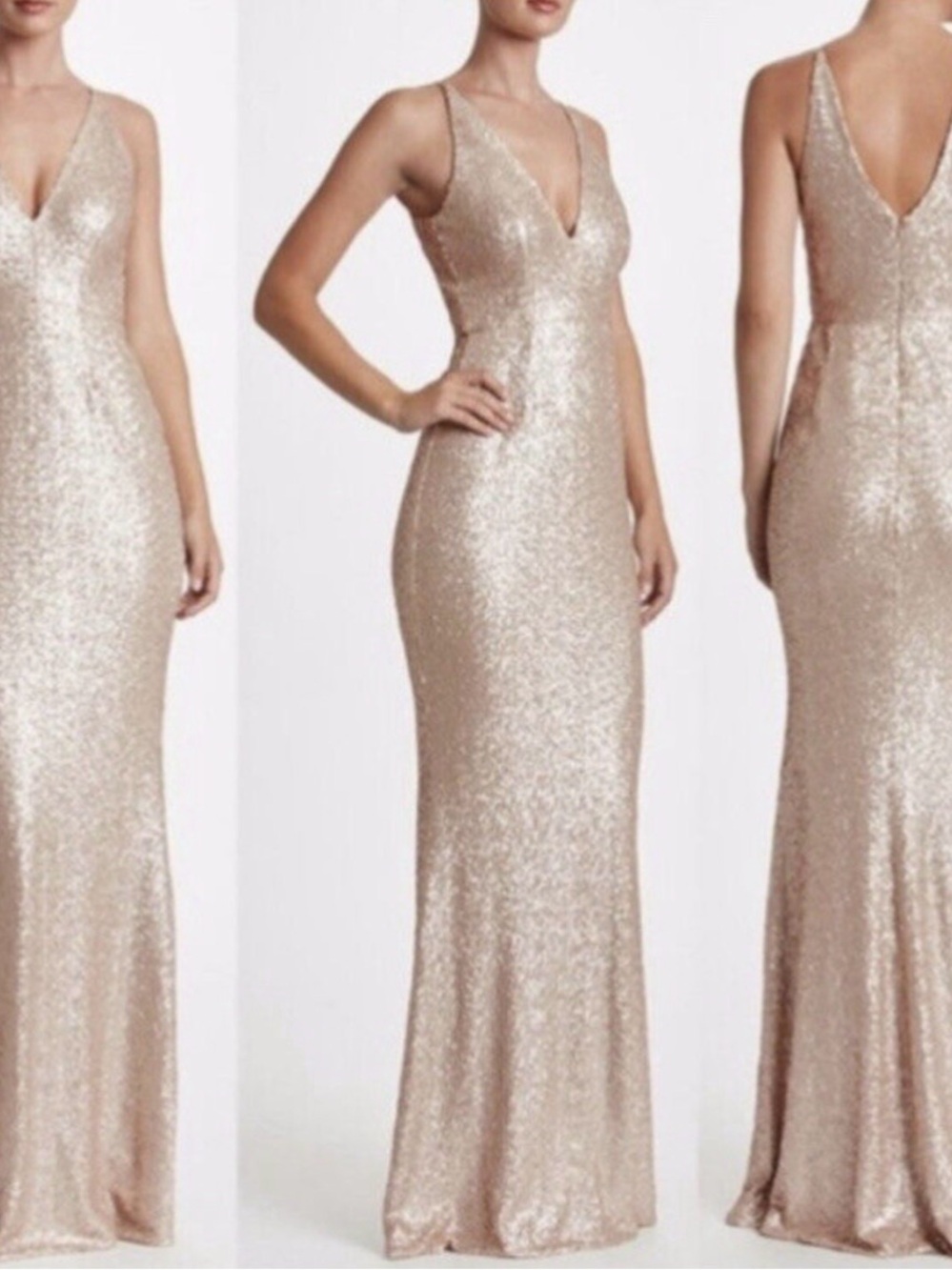 Dress the Population Gold Sequin V-Neck Maxi Gown